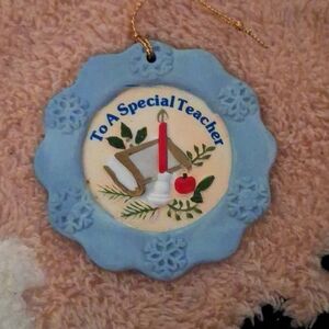 Russ 1987 Vintage Porcelain Snowflake Teacher Ornament